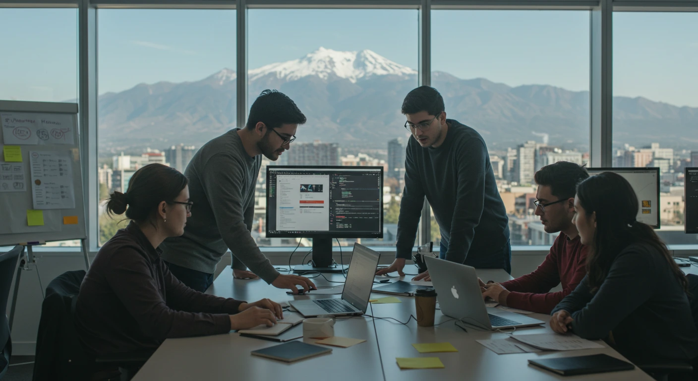 Equipo de desarrollo ágil colaborando en una oficina moderna, representando los retos del staffing de células ágiles.